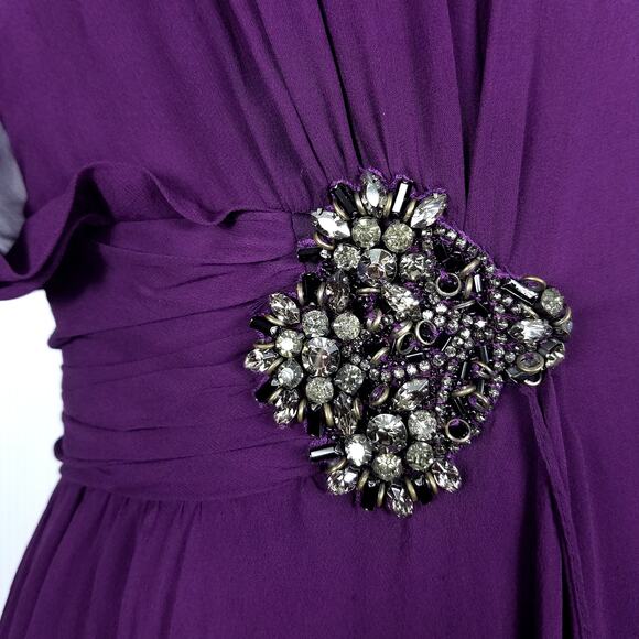 Badgley Mischka Collection Purple Silk Chiffon Gown with Jeweled Details Size 4 - Picture 7 of 10